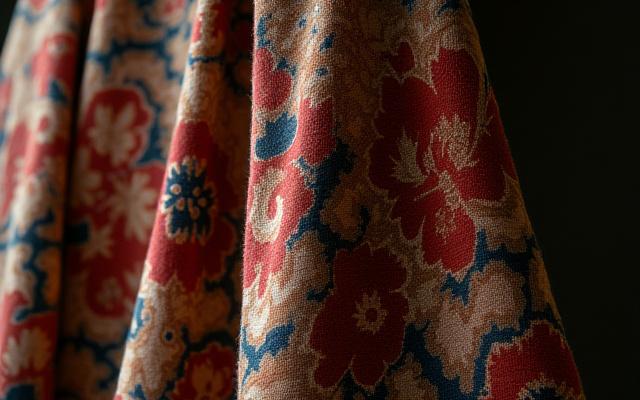 日本の伝統的な織物とモダンなファッションデザインが融合した衣服のクローズアップ